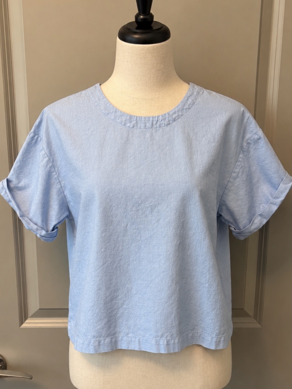 J. Crew Light Blue 100% Cotton Boxy Short Sleeve Top Rolled Sleeves Size 0